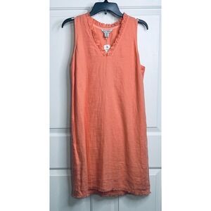 Tommy Bahama Two Palms Double Ruffle Linen Shift Dress Womens M Coral Sleeveless